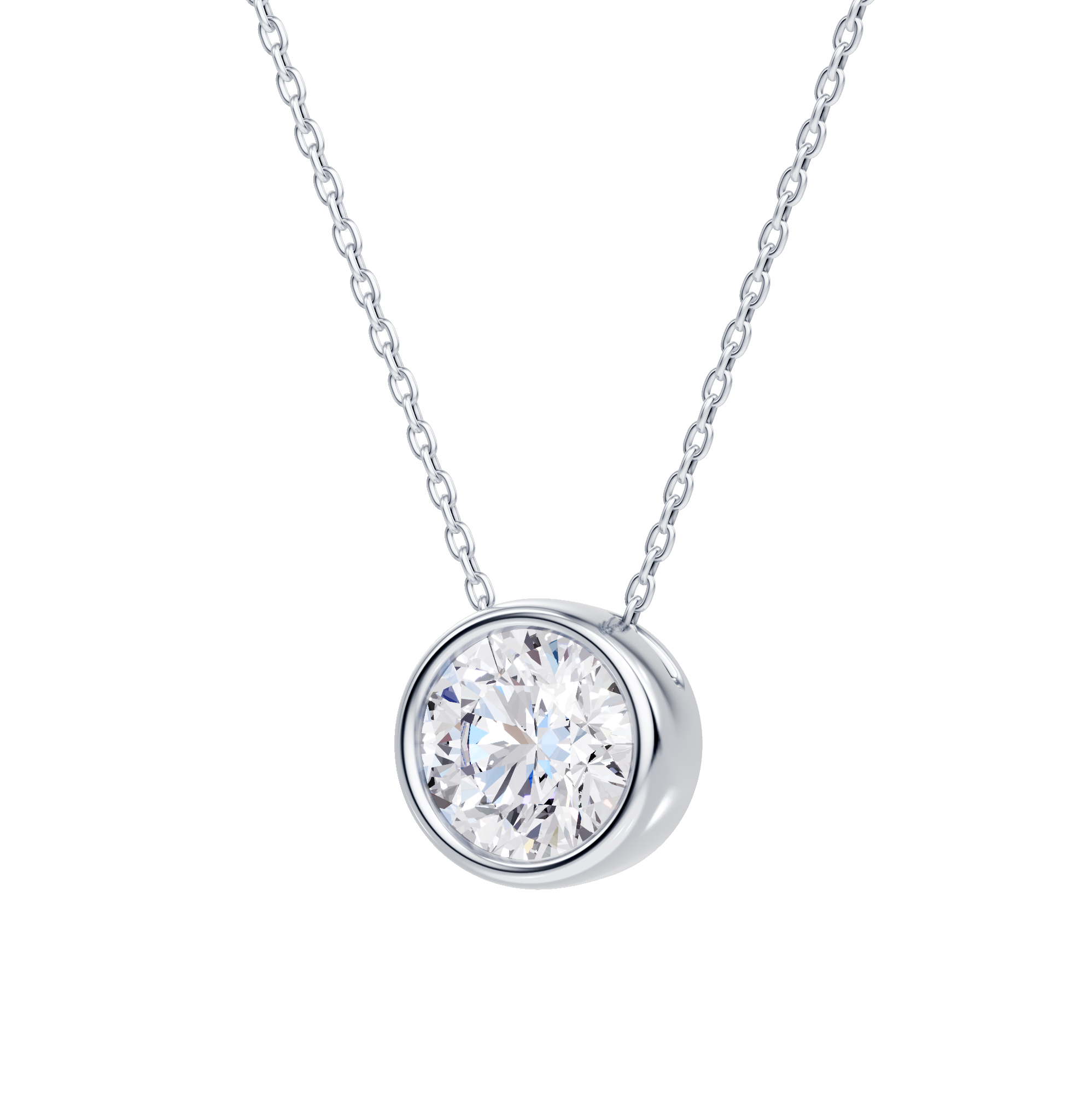 14K White Gold Floating Round Lab Diamond Bezel Pendant